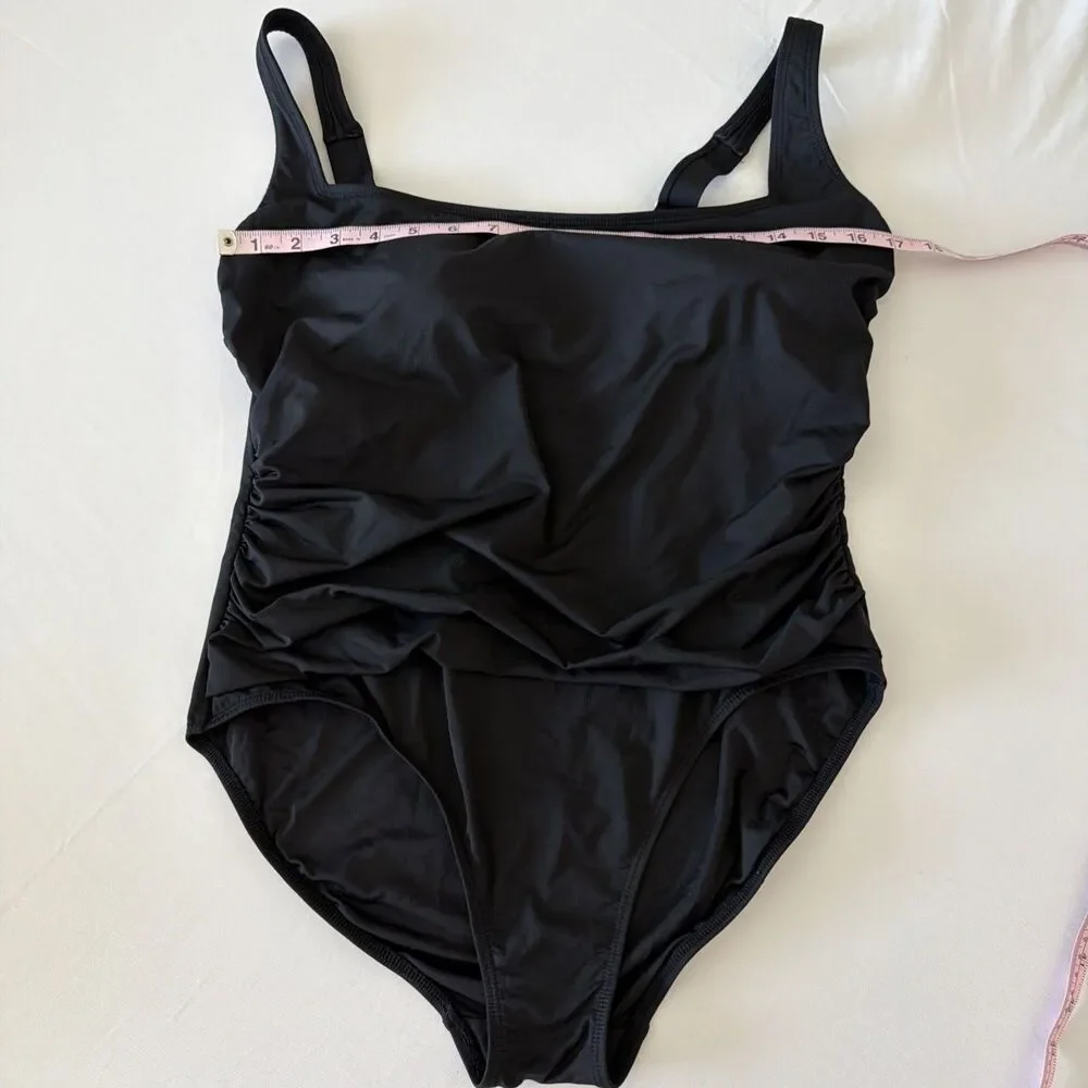 Anne Cole Women’s Sz 16 W Ruched One Piece Swimsuit Black Shaping Tummy Control